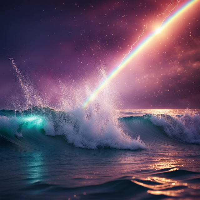 SDXL prompt: stormy sea , rainbow particles , rays of...-1