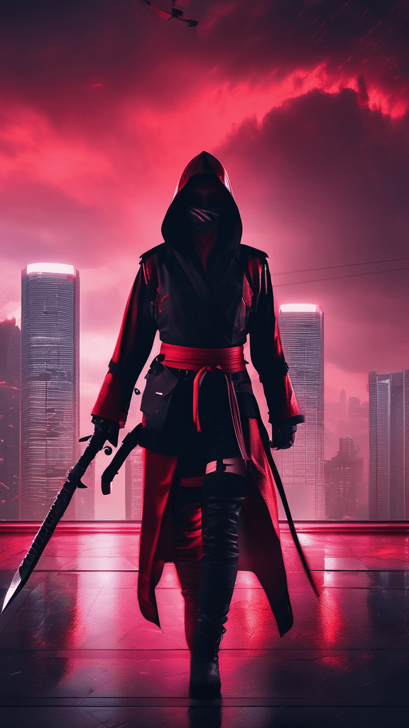 SDXL prompt: a female assassin ninja in red and black...-0