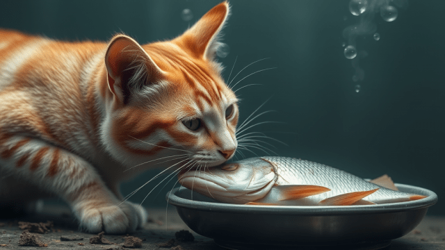 FLUX prompt: Кот ест рыбов-0
