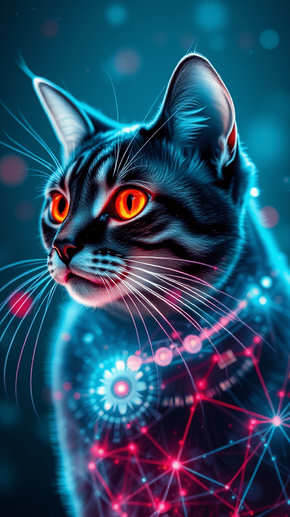 FLUX prompt: Cat holographic bio-tech wireframe style-0