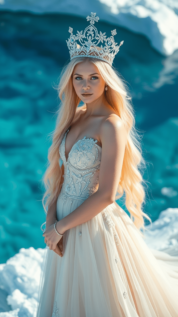 FLUX: Snow queen in a sparkling crown, blonde with long-0