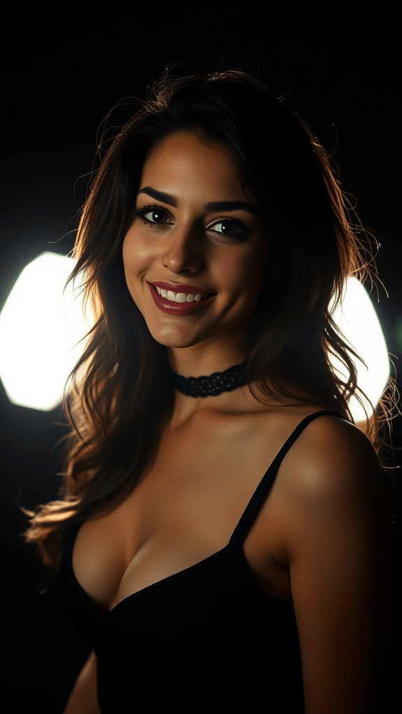 FLUX: (woman:1.1) with (dark:1.2) wavy hair is totally i