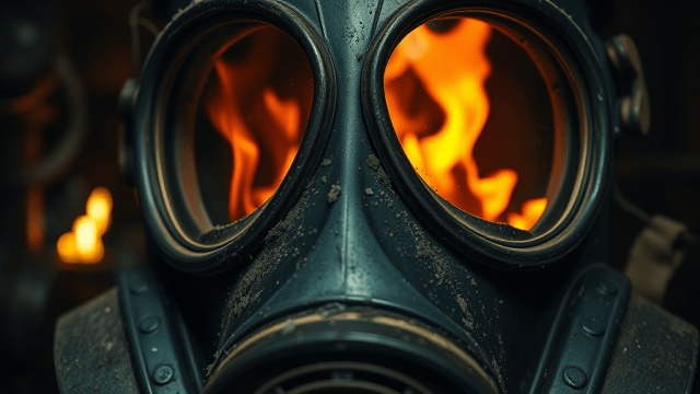 FLUX: A close-up shot of a Chernobyl liquidator's gas ma